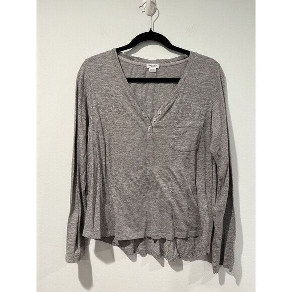 Splendid Top Womens Medium Grey Henley Cotton Stretch Y2K Layer Basic Minimalist - Picture 1 of 5